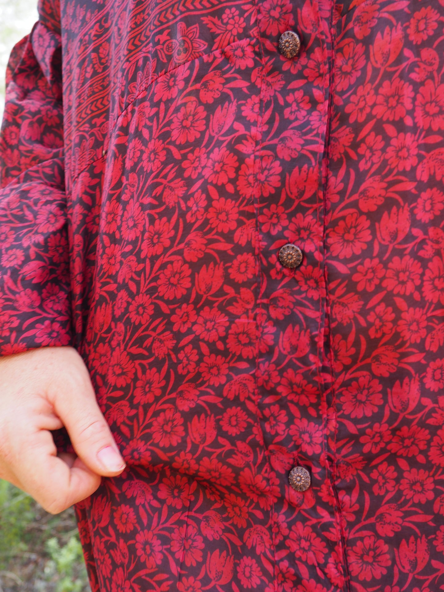 Vintage Indian sari dress with oversized sleeves up-cycled by Vagabond Ibiza
