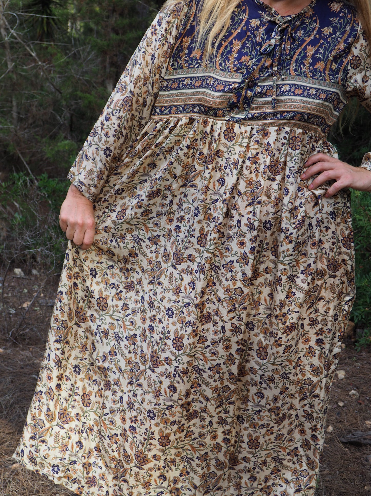 Vintage Indian sari dress with oversized sleeves up-cycled by Vagabond Ibiza