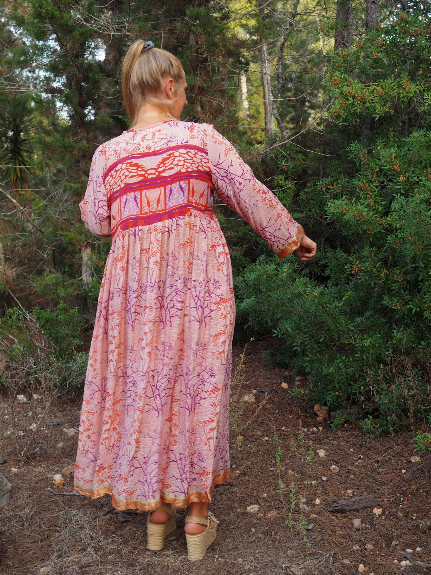 Vintage Indian sari dress with oversized sleeves up-cycled by Vagabond Ibiza