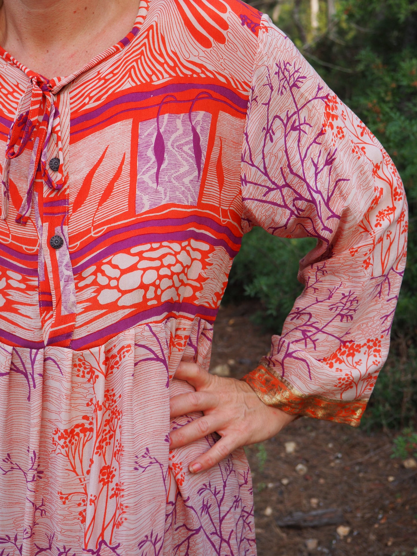 Vintage Indian sari dress with oversized sleeves up-cycled by Vagabond Ibiza