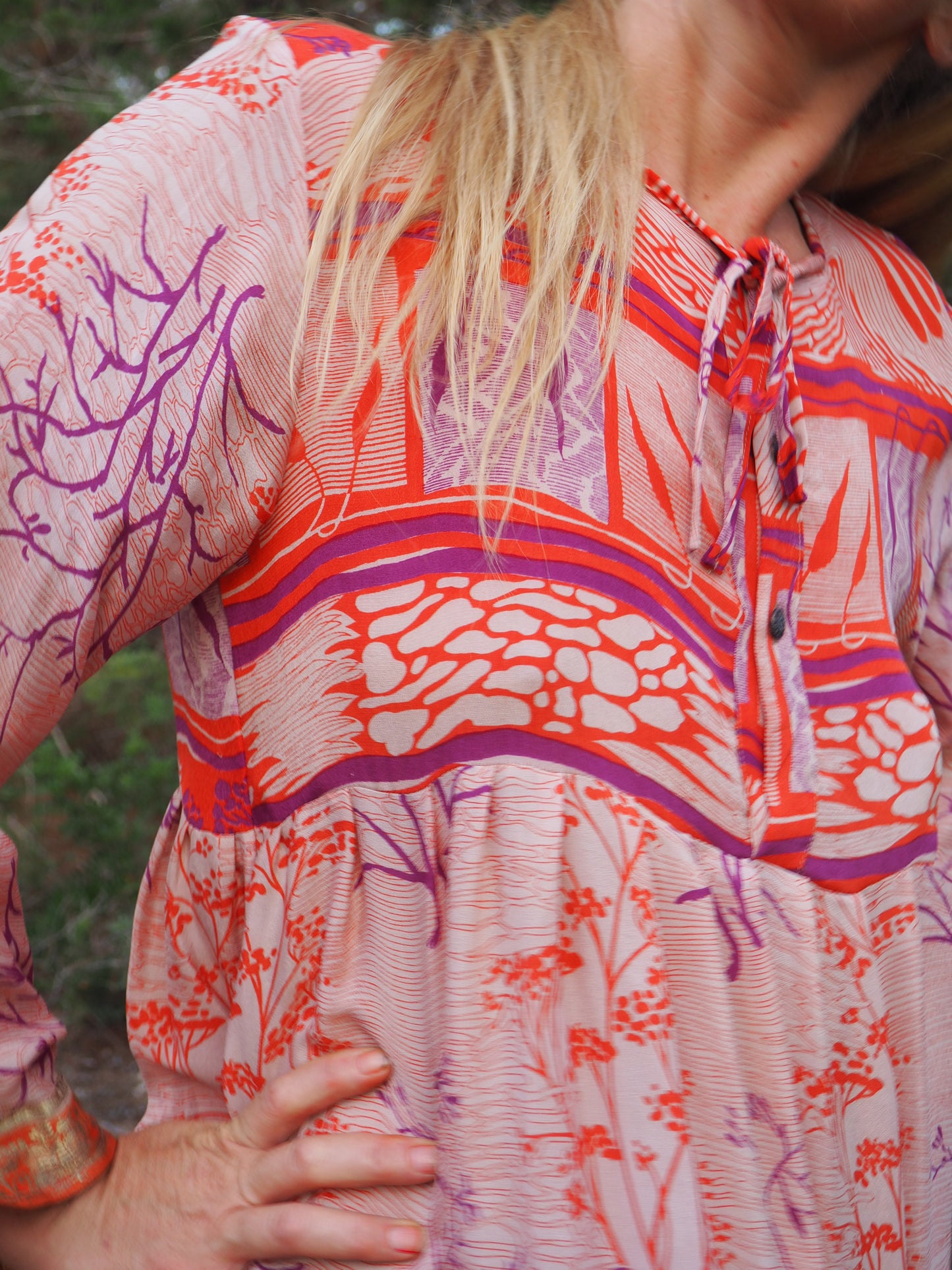 Vintage Indian sari dress with oversized sleeves up-cycled by Vagabond Ibiza