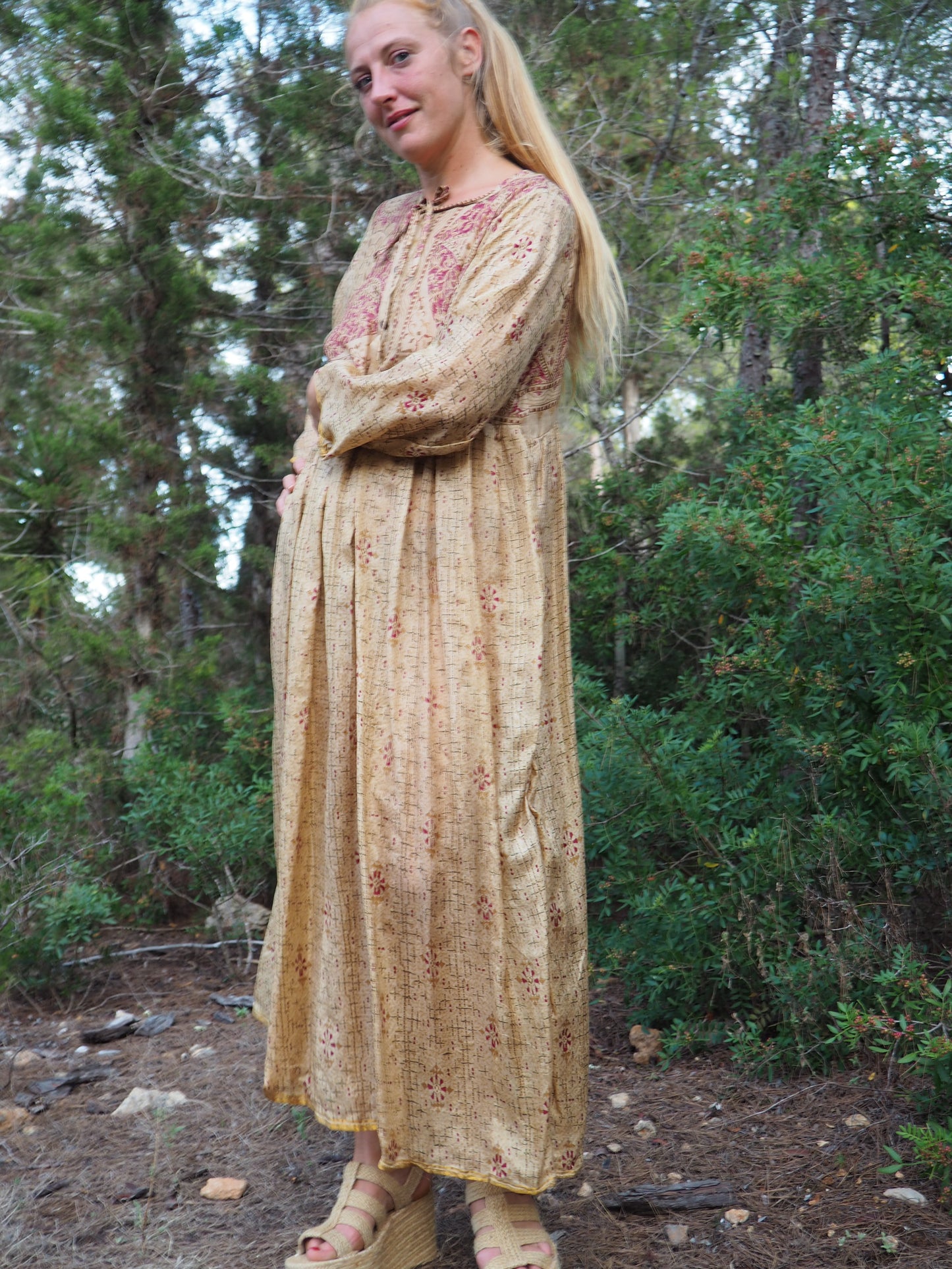 Vintage Indian sari dress with oversized sleeves up-cycled by Vagabond Ibiza