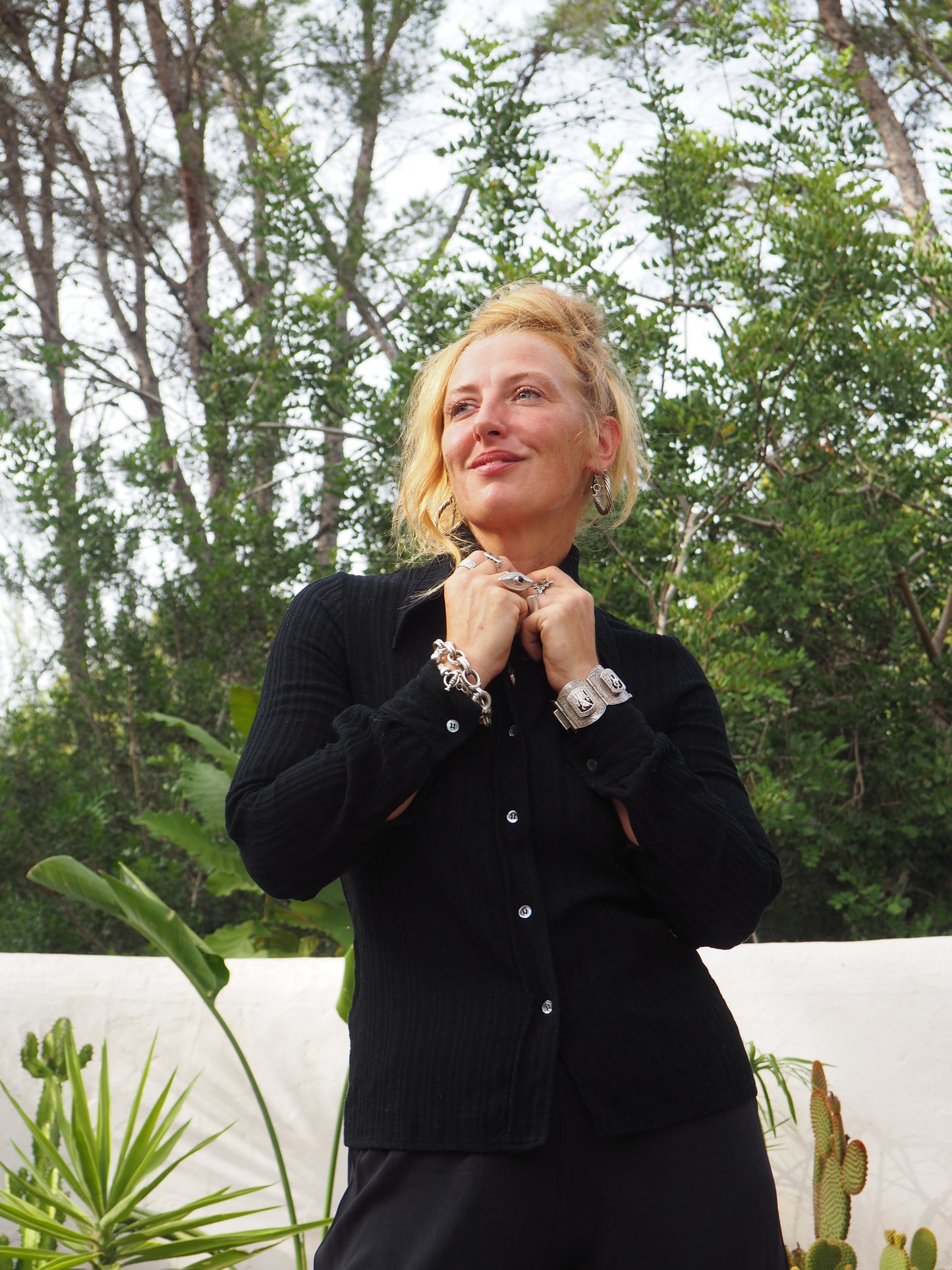Vintage 1970’s black shirt with buttons down the front oversized collars and back tie details
