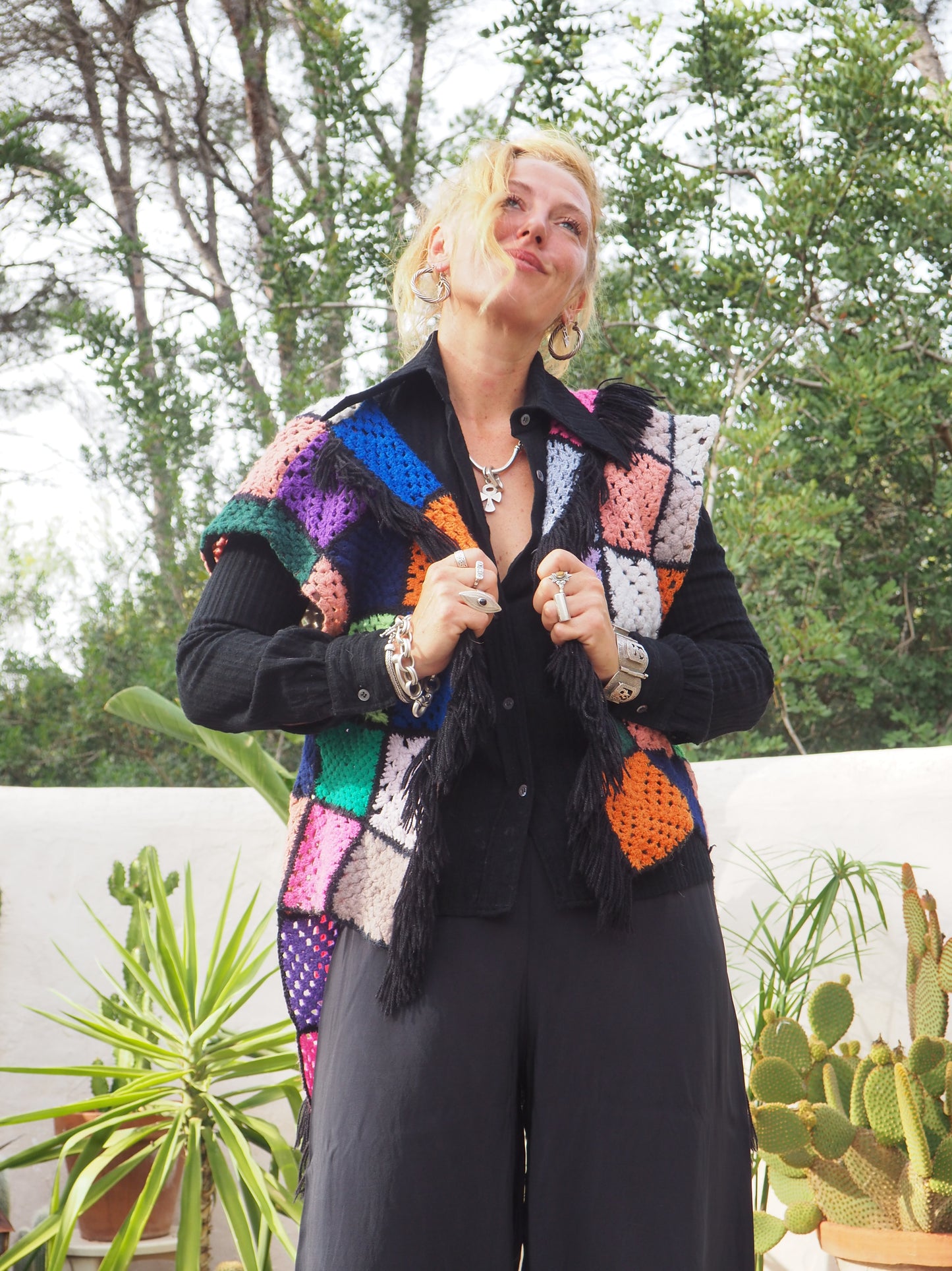 Vintage rainbow granny square up-cycled waistcoat by Vagabond Ibiza