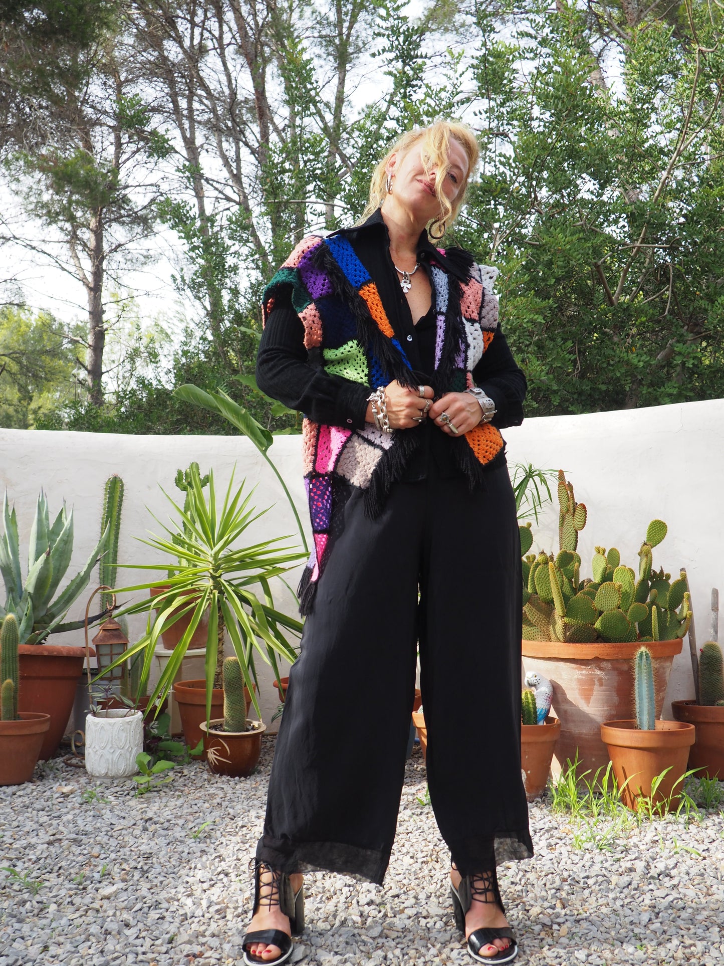 Vintage rainbow granny square up-cycled waistcoat by Vagabond Ibiza