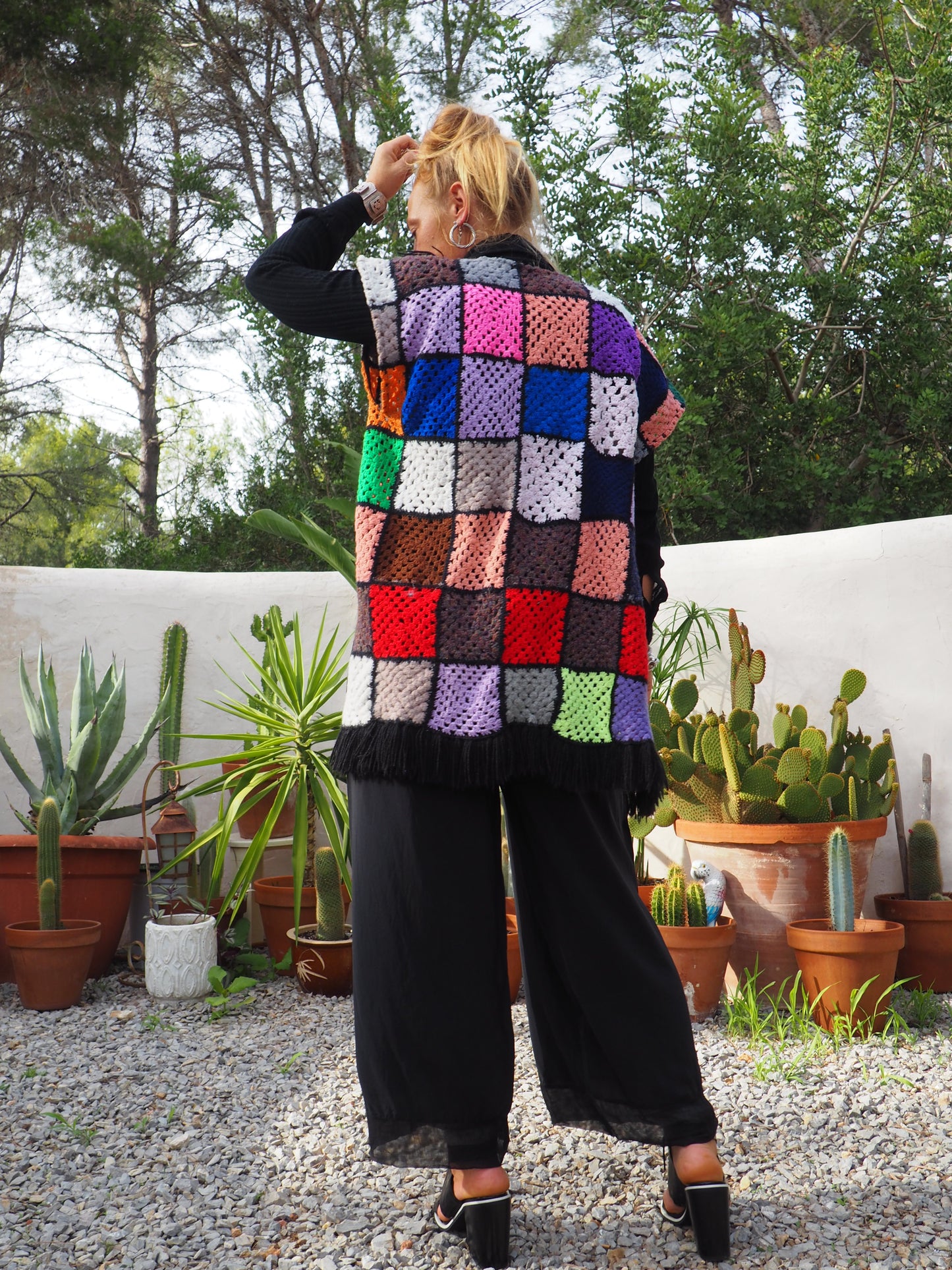 Vintage rainbow granny square up-cycled waistcoat by Vagabond Ibiza