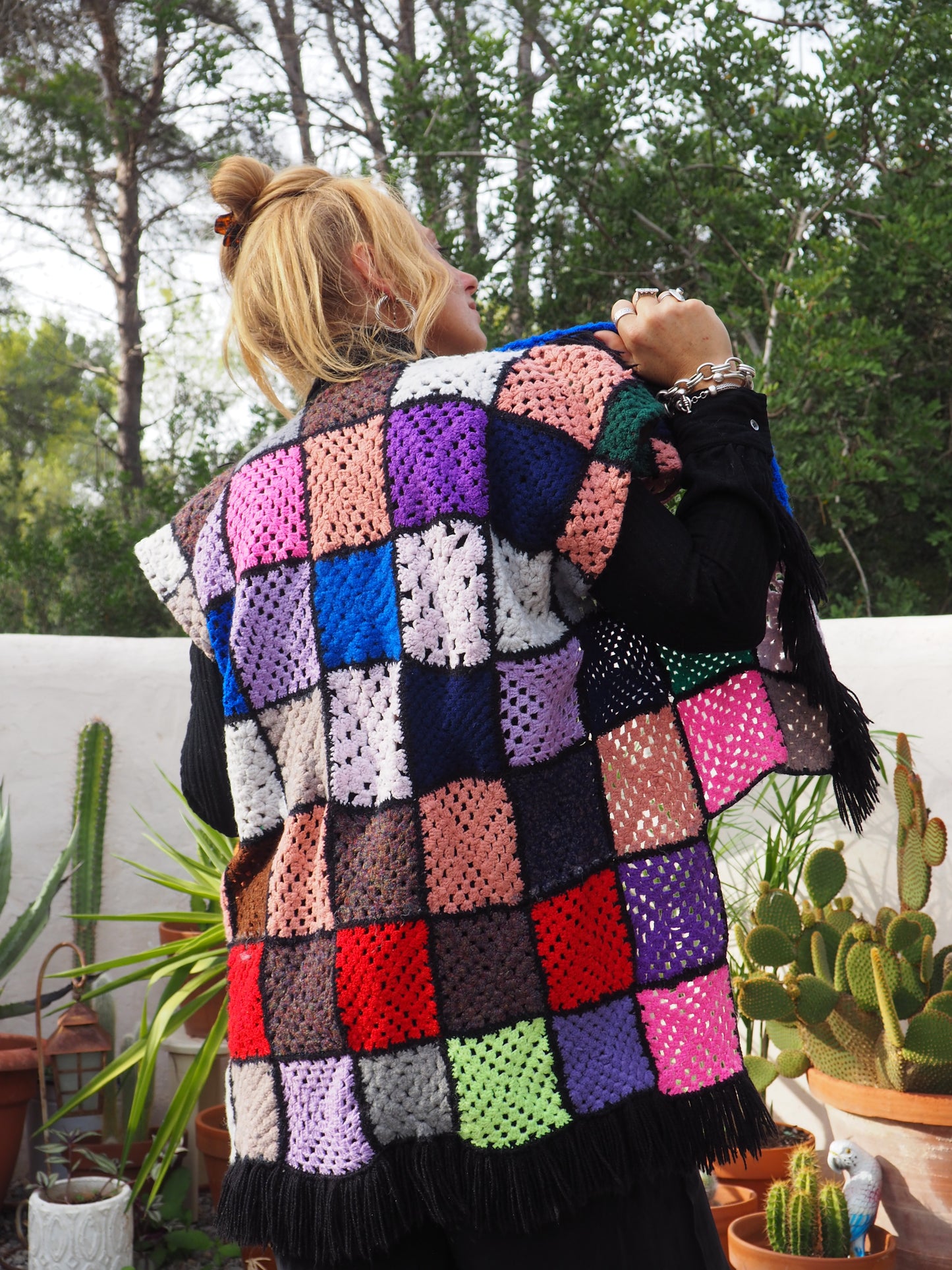 Vintage rainbow granny square up-cycled waistcoat by Vagabond Ibiza