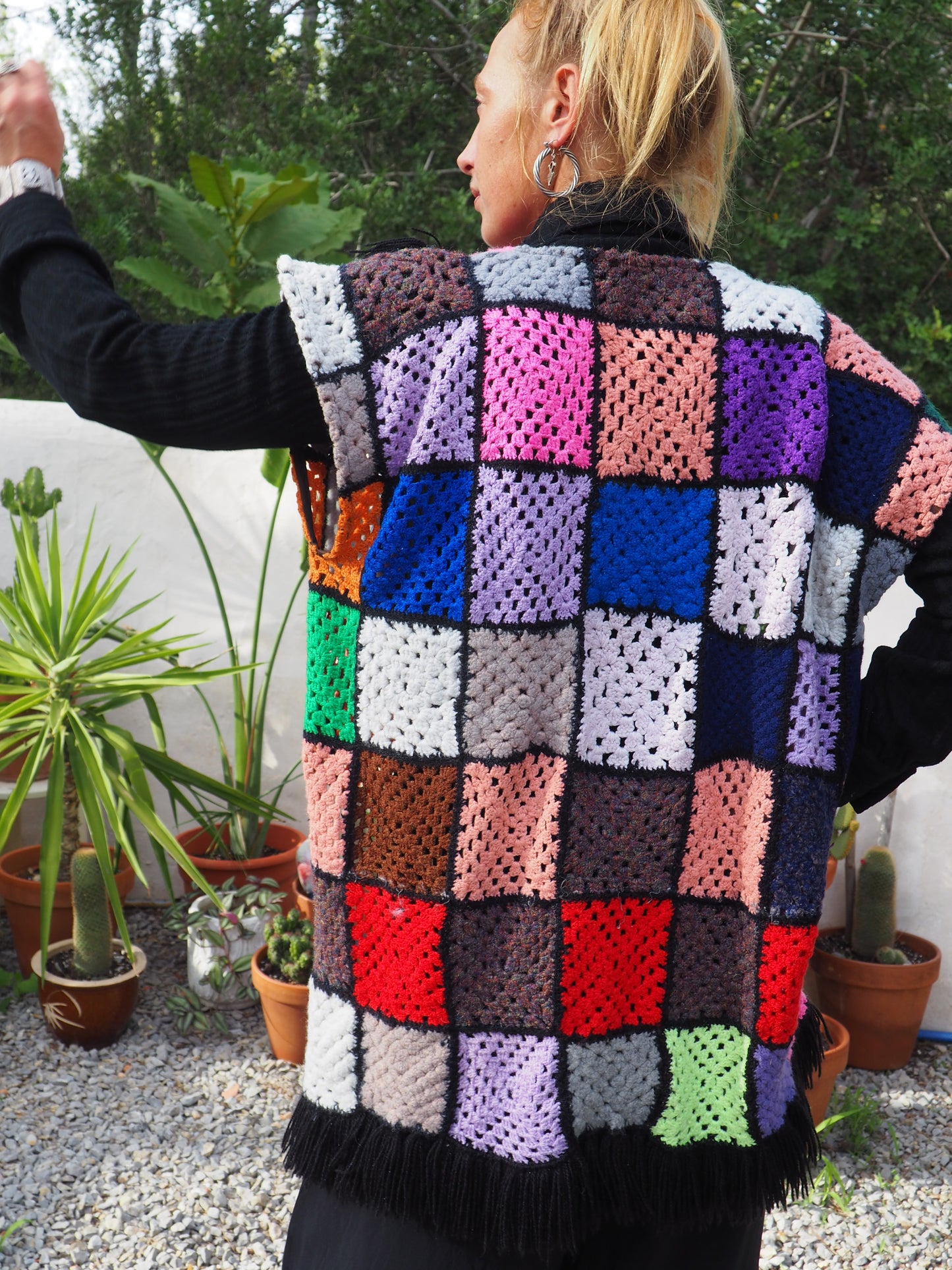Vintage rainbow granny square up-cycled waistcoat by Vagabond Ibiza