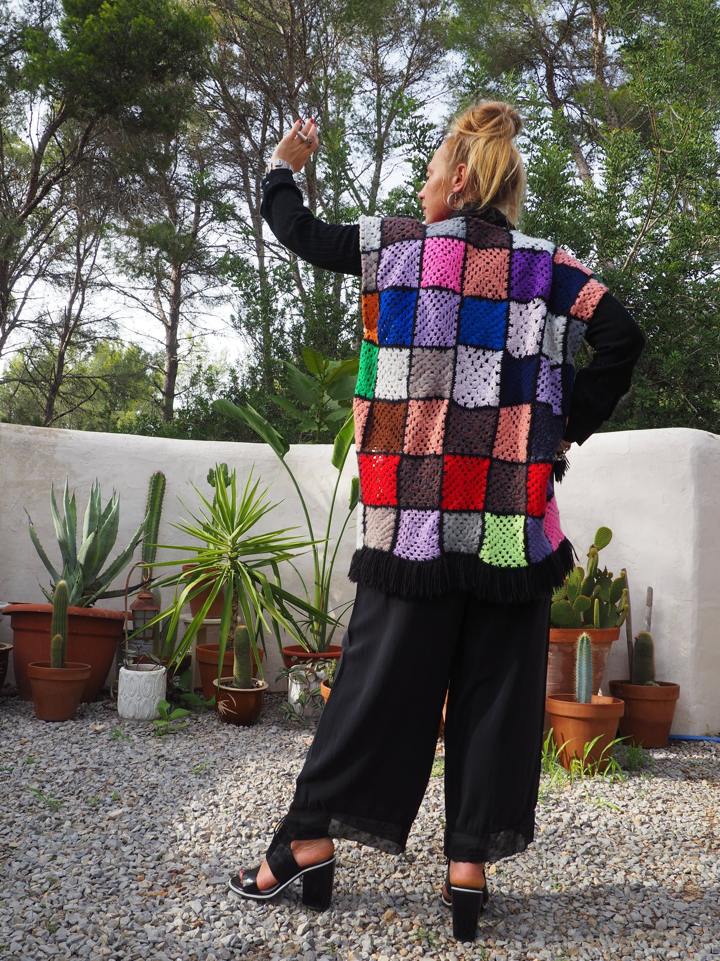 Vintage rainbow granny square up-cycled waistcoat by Vagabond Ibiza