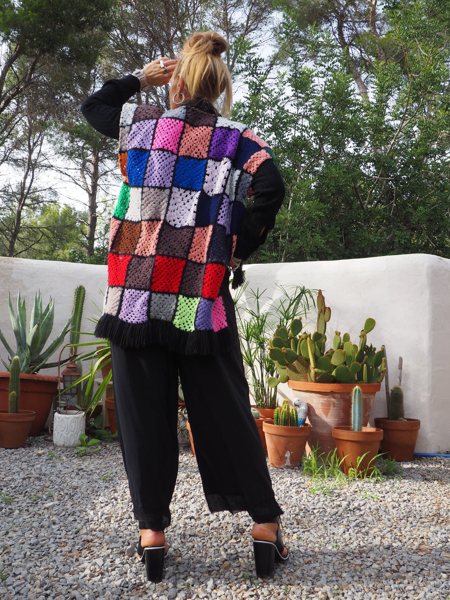 Vintage rainbow granny square up-cycled waistcoat by Vagabond Ibiza