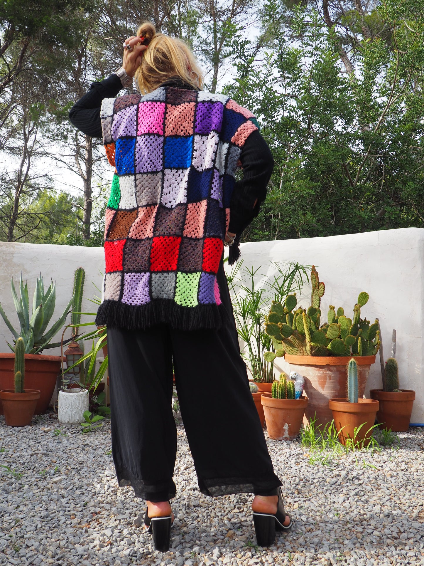 Vintage rainbow granny square up-cycled waistcoat by Vagabond Ibiza