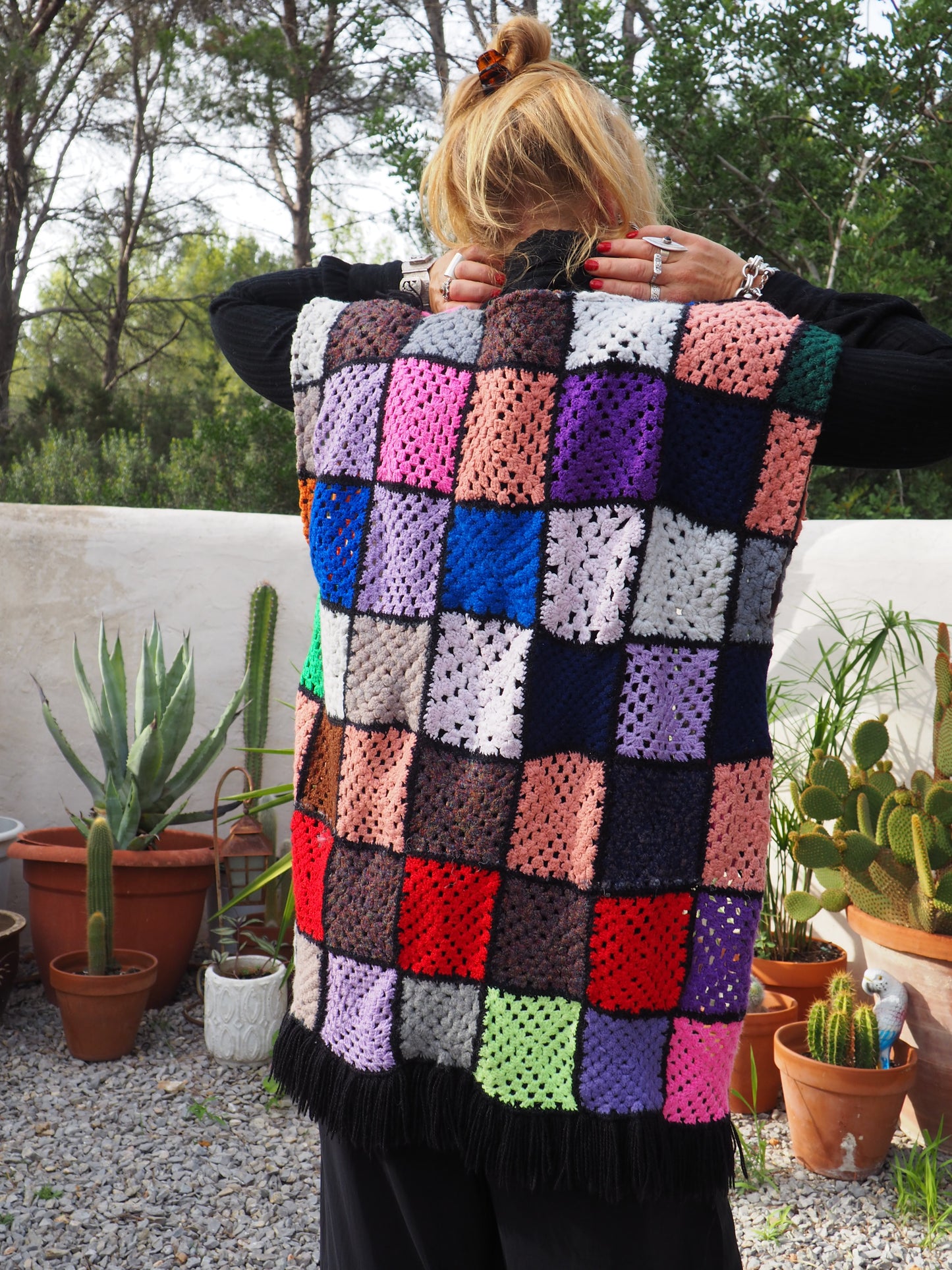 Vintage rainbow granny square up-cycled waistcoat by Vagabond Ibiza