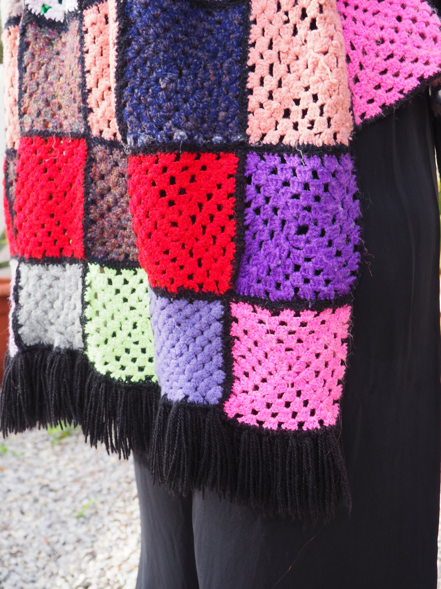 Vintage rainbow granny square up-cycled waistcoat by Vagabond Ibiza