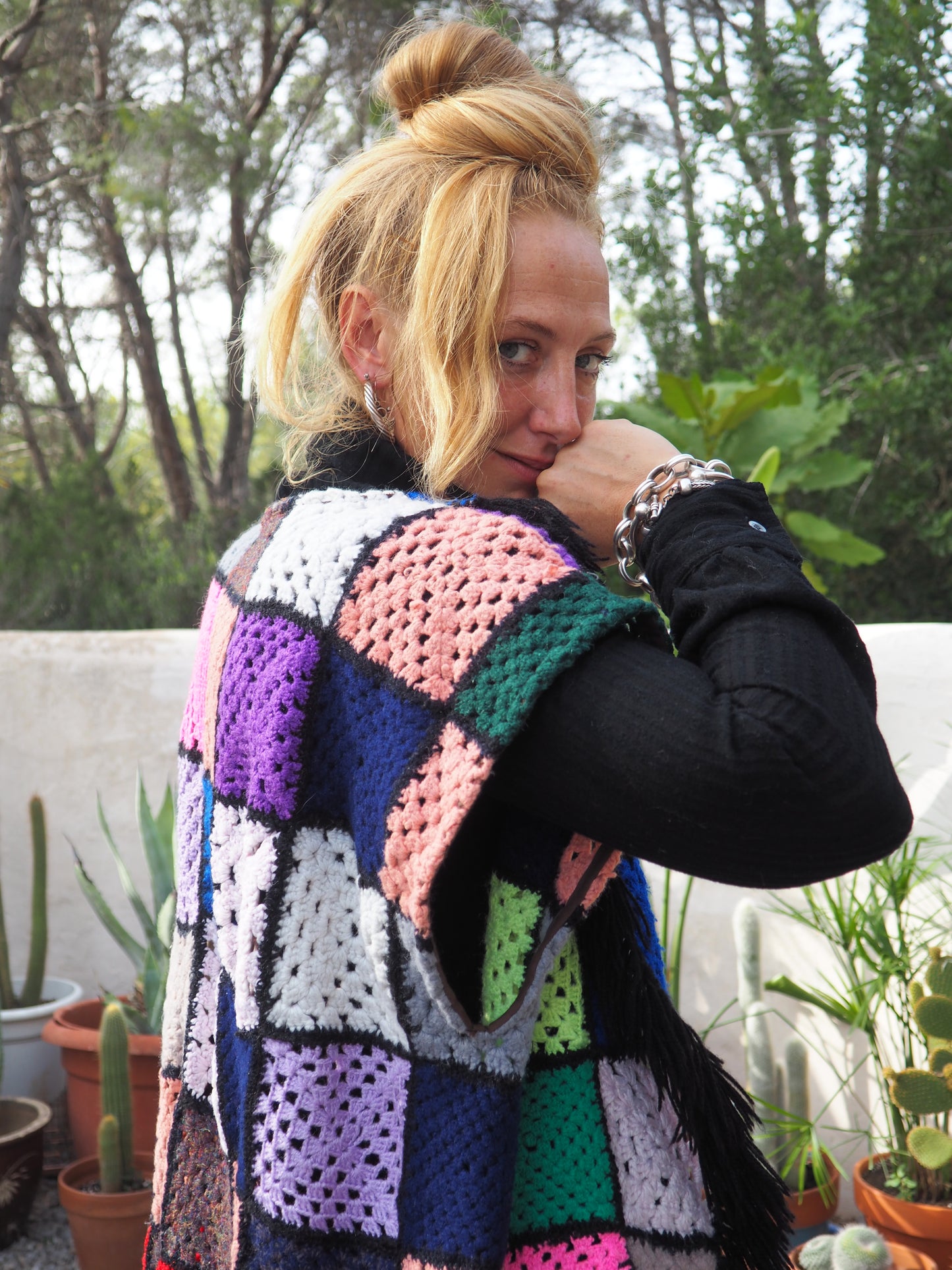 Vintage rainbow granny square up-cycled waistcoat by Vagabond Ibiza