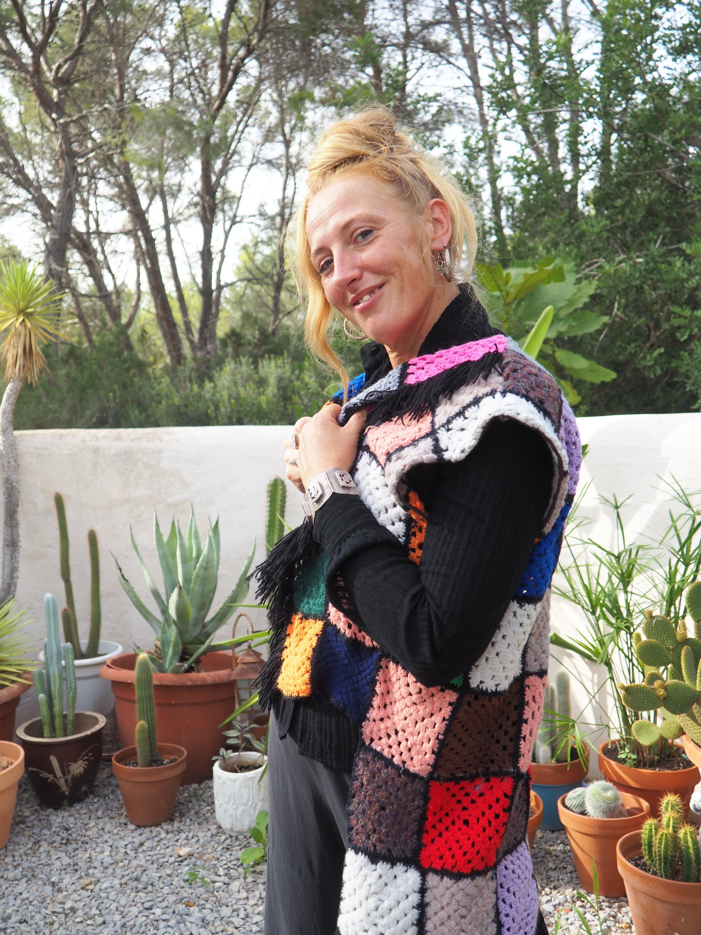 Vintage rainbow granny square up-cycled waistcoat by Vagabond Ibiza