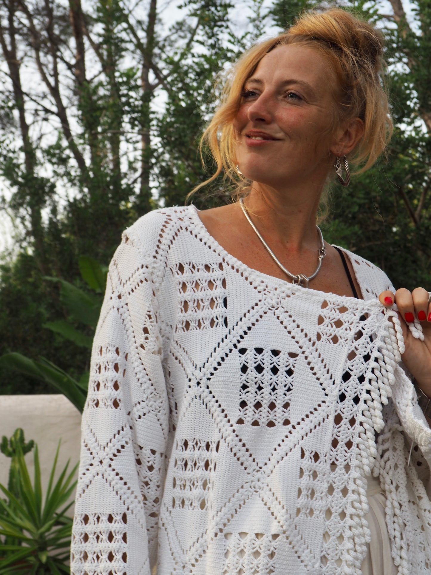 White vintage crochet long jackets up-cycled by Vagabond Ibiza