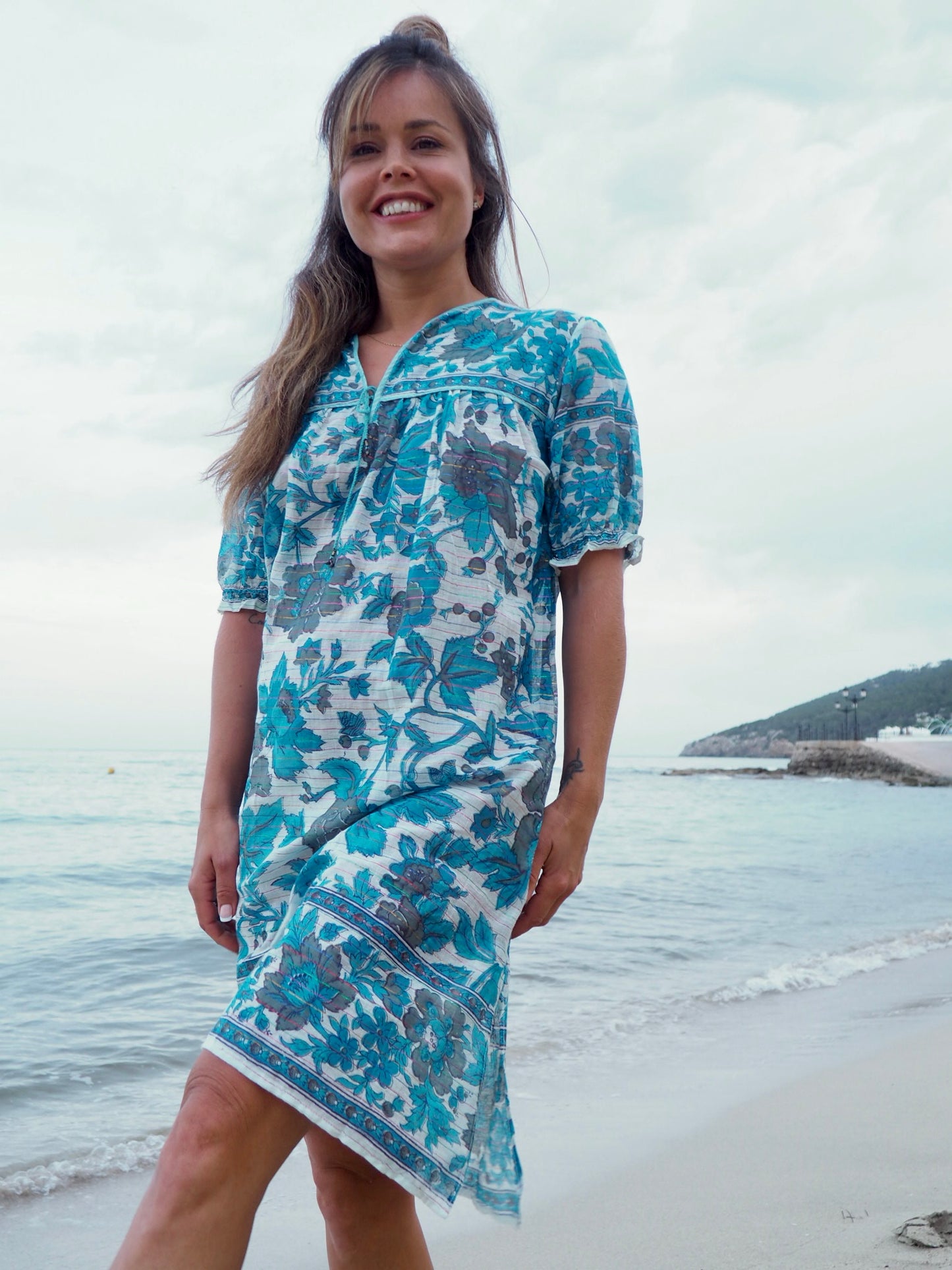 Original vintage 1970’s indian block printed fine cotton gauze dress