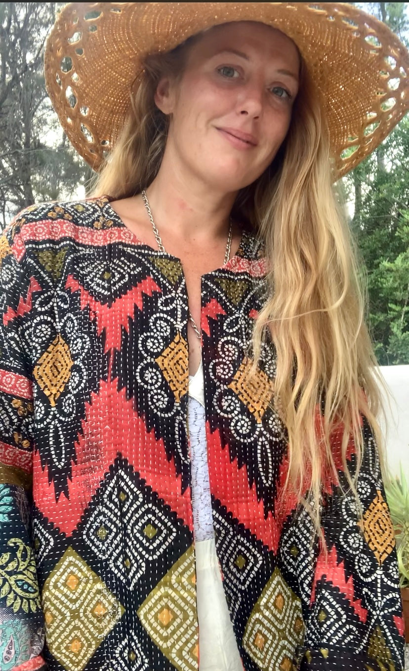 Beautiful handmade Indian Kantha long jacket up-cycled by Vagabond Ibiza