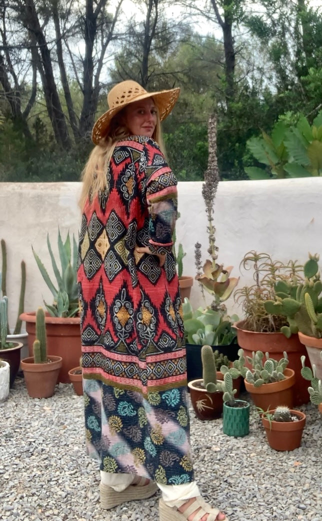 Beautiful handmade Indian Kantha long jacket up-cycled by Vagabond Ibiza