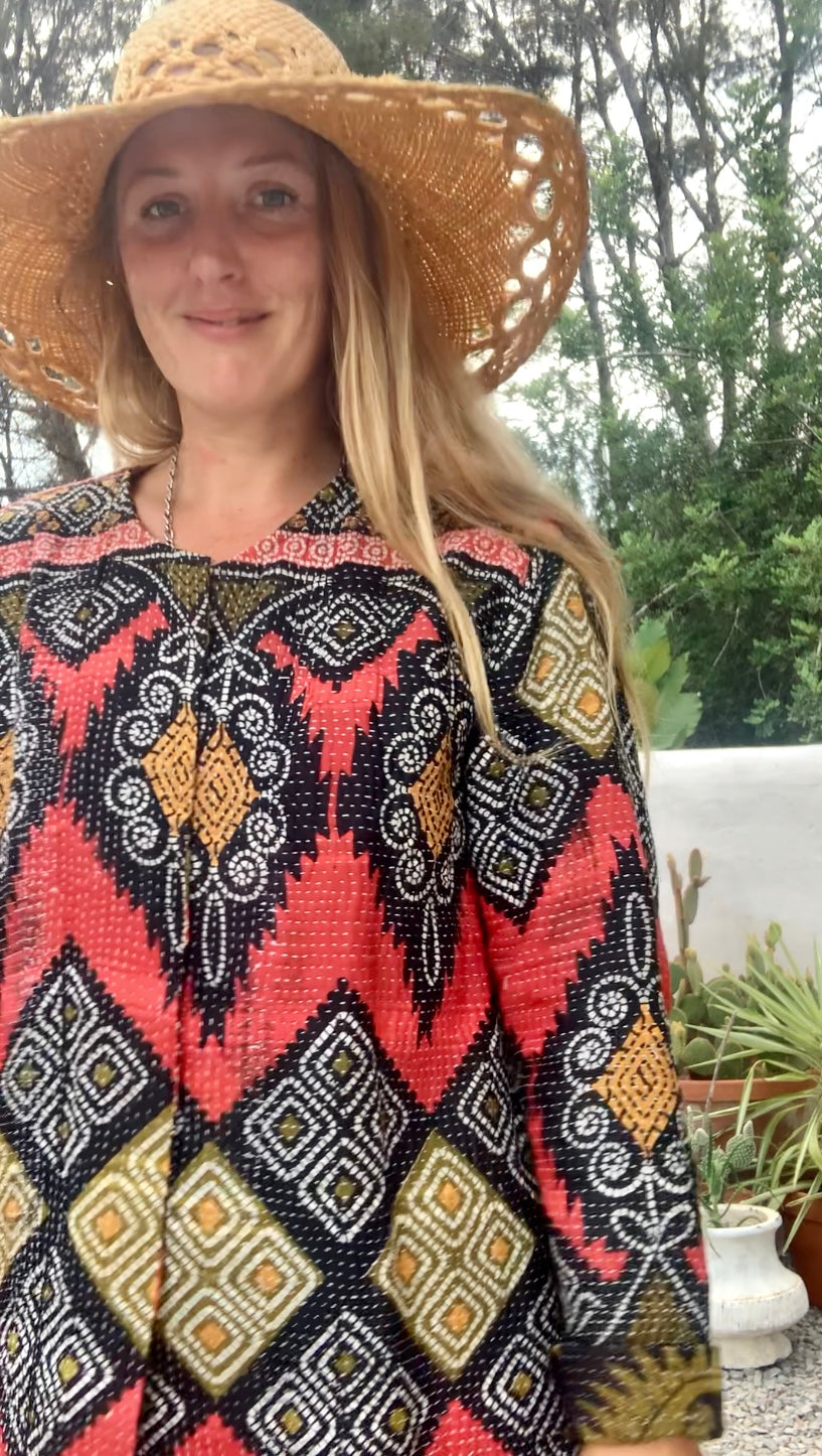 Beautiful handmade Indian Kantha long jacket up-cycled by Vagabond Ibiza