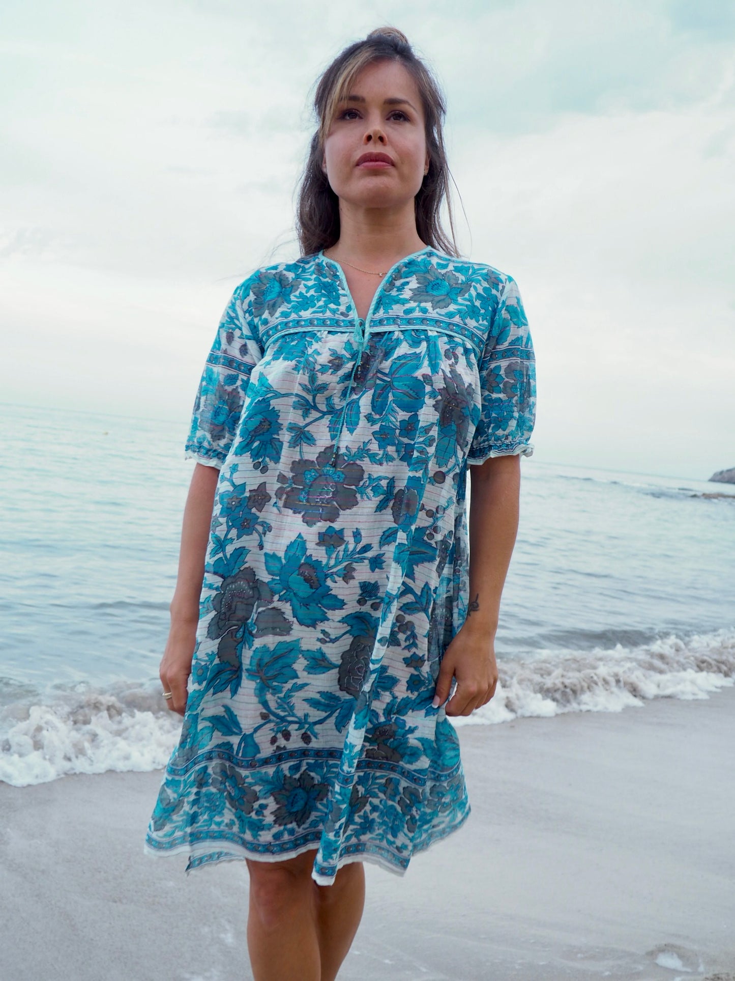 Original vintage 1970’s indian block printed fine cotton gauze dress