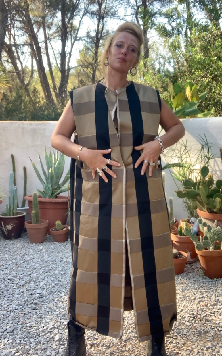 Vintage Zimmer & Rhodes textiles black and gold checked long waistcoat by Vagabond Ibiza