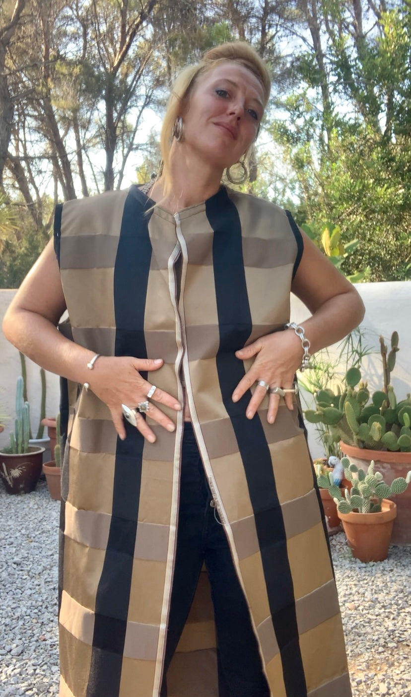 Vintage Zimmer & Rhodes textiles black and gold checked long waistcoat by Vagabond Ibiza