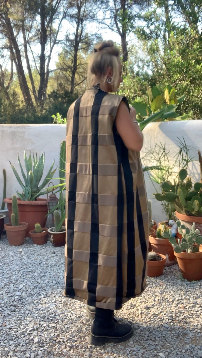 Vintage Zimmer & Rhodes textiles black and gold checked long waistcoat by Vagabond Ibiza