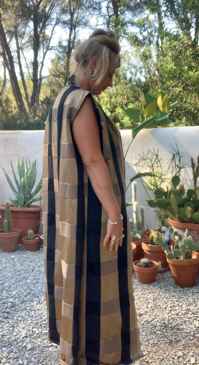 Vintage Zimmer & Rhodes textiles black and gold checked long waistcoat by Vagabond Ibiza
