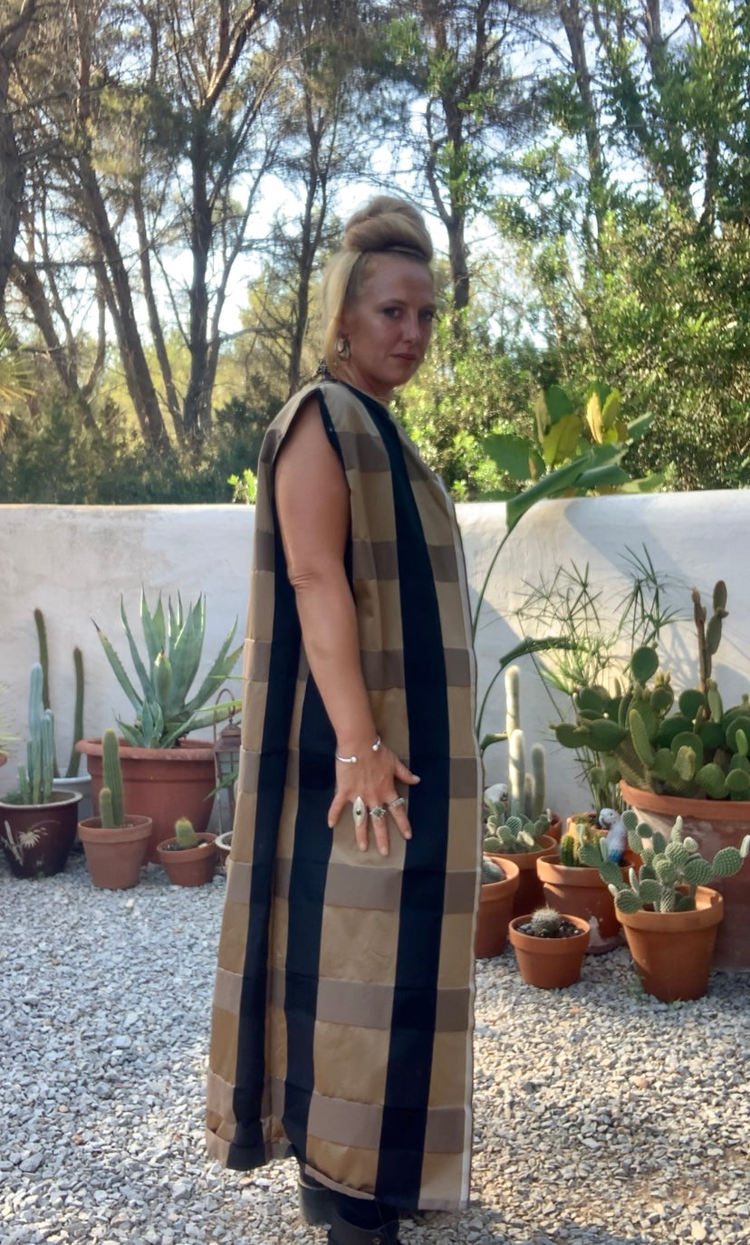Vintage Zimmer & Rhodes textiles black and gold checked long waistcoat by Vagabond Ibiza