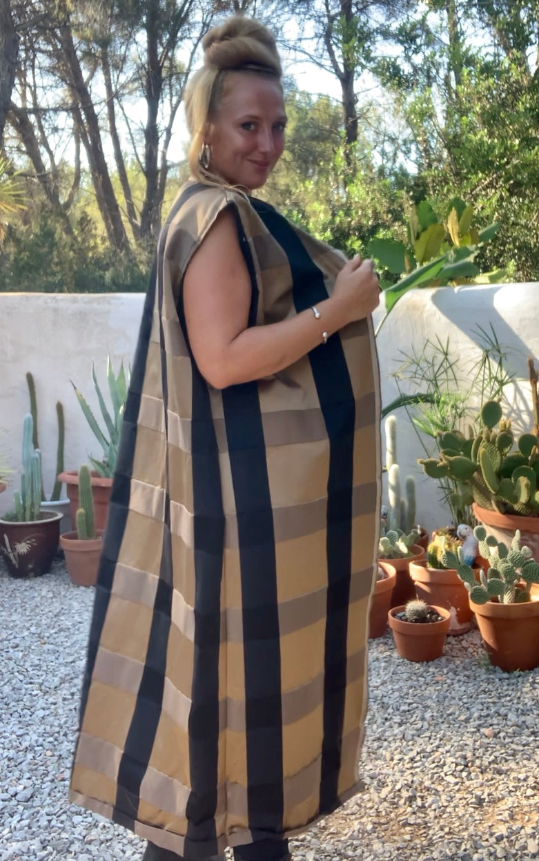 Vintage Zimmer & Rhodes textiles black and gold checked long waistcoat by Vagabond Ibiza