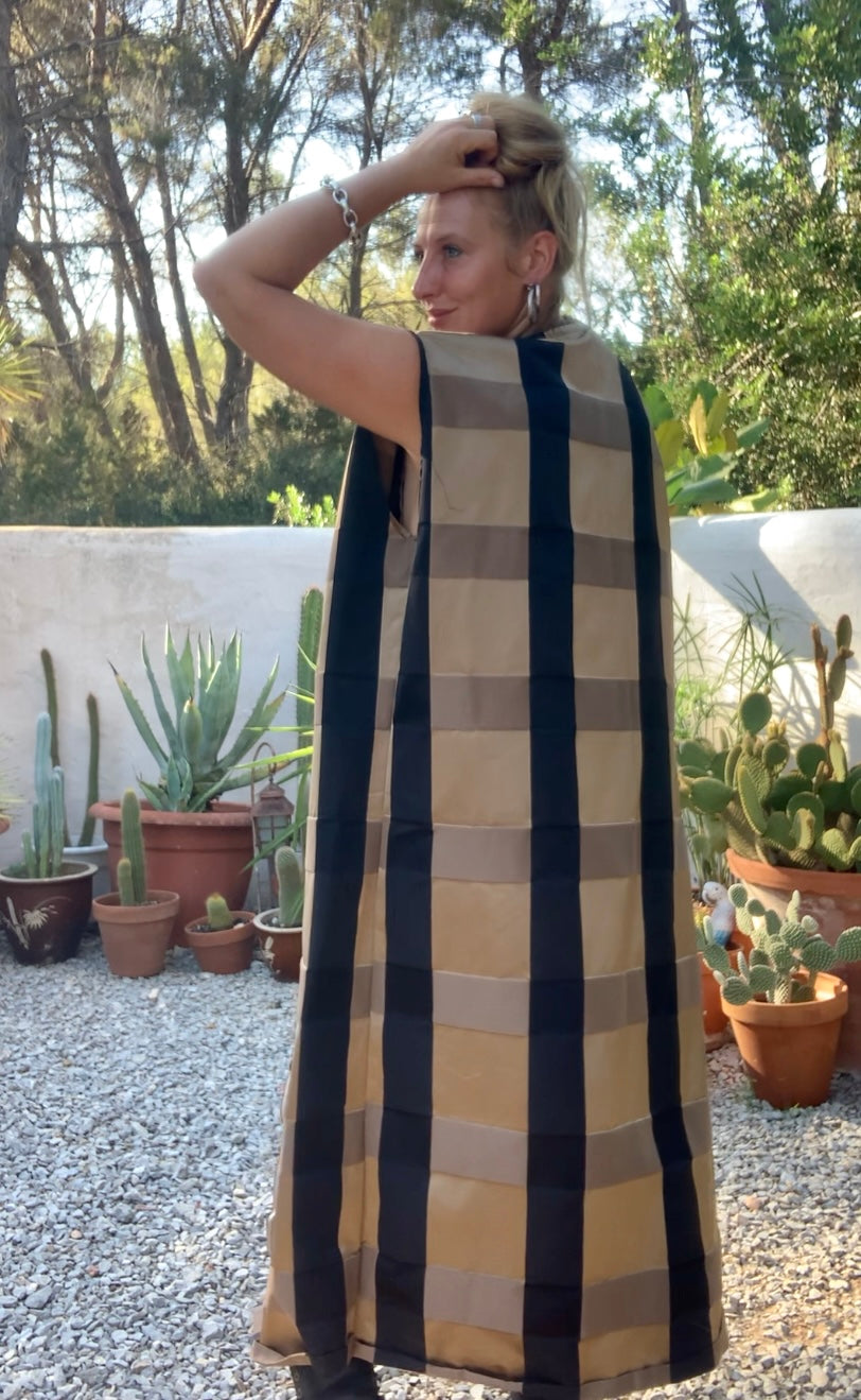 Vintage Zimmer & Rhodes textiles black and gold checked long waistcoat by Vagabond Ibiza