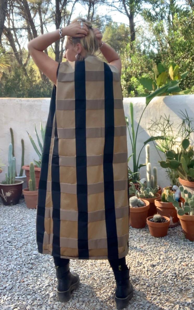 Vintage Zimmer & Rhodes textiles black and gold checked long waistcoat by Vagabond Ibiza