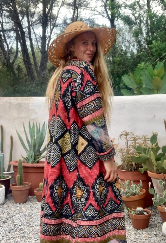 Beautiful handmade Indian Kantha long jacket up-cycled by Vagabond Ibiza