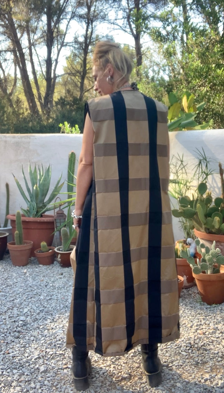 Vintage Zimmer & Rhodes textiles black and gold checked long waistcoat by Vagabond Ibiza