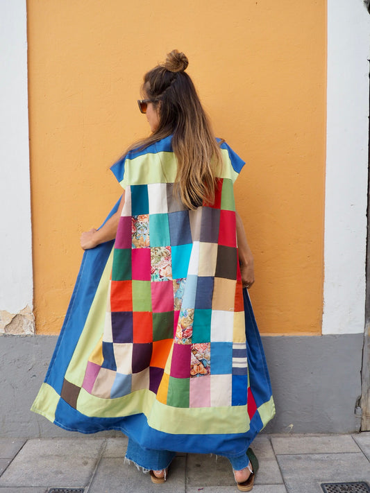 Handmade patchwork cotton waistcoat jacket made in Ibiza by Vagabond Ibiza