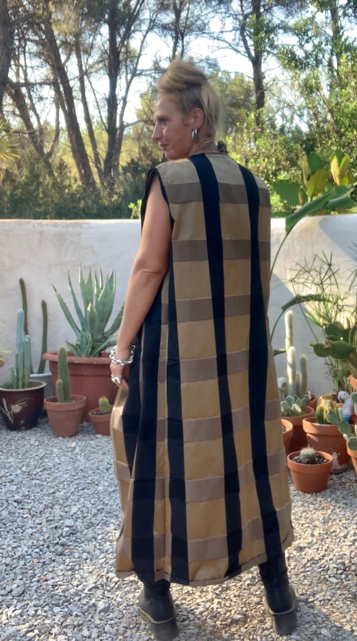 Vintage Zimmer & Rhodes textiles black and gold checked long waistcoat by Vagabond Ibiza