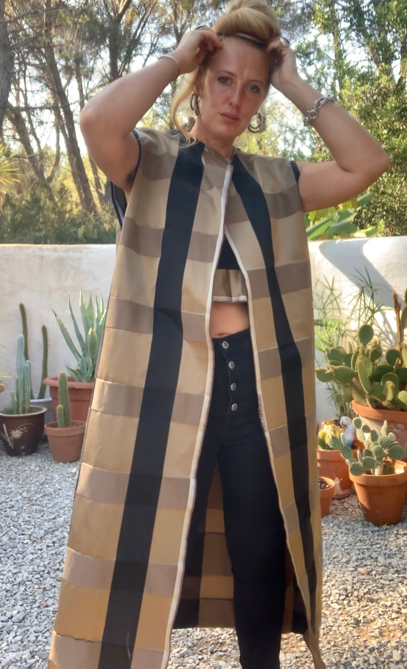 Vintage Zimmer & Rhodes textiles black and gold checked long waistcoat by Vagabond Ibiza