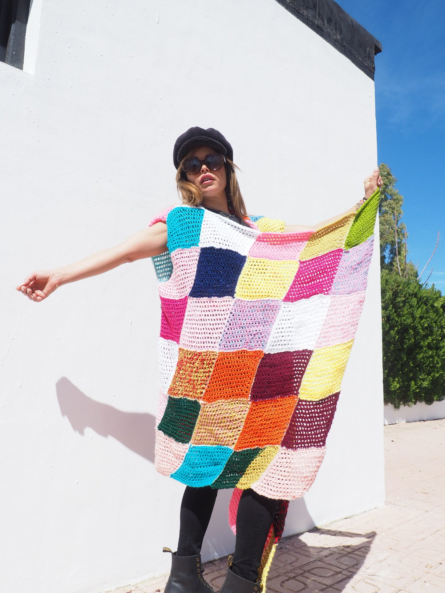 Very colourful handmade vintage crochet waistcoat by up-cycled by Vagabond Ibiza.