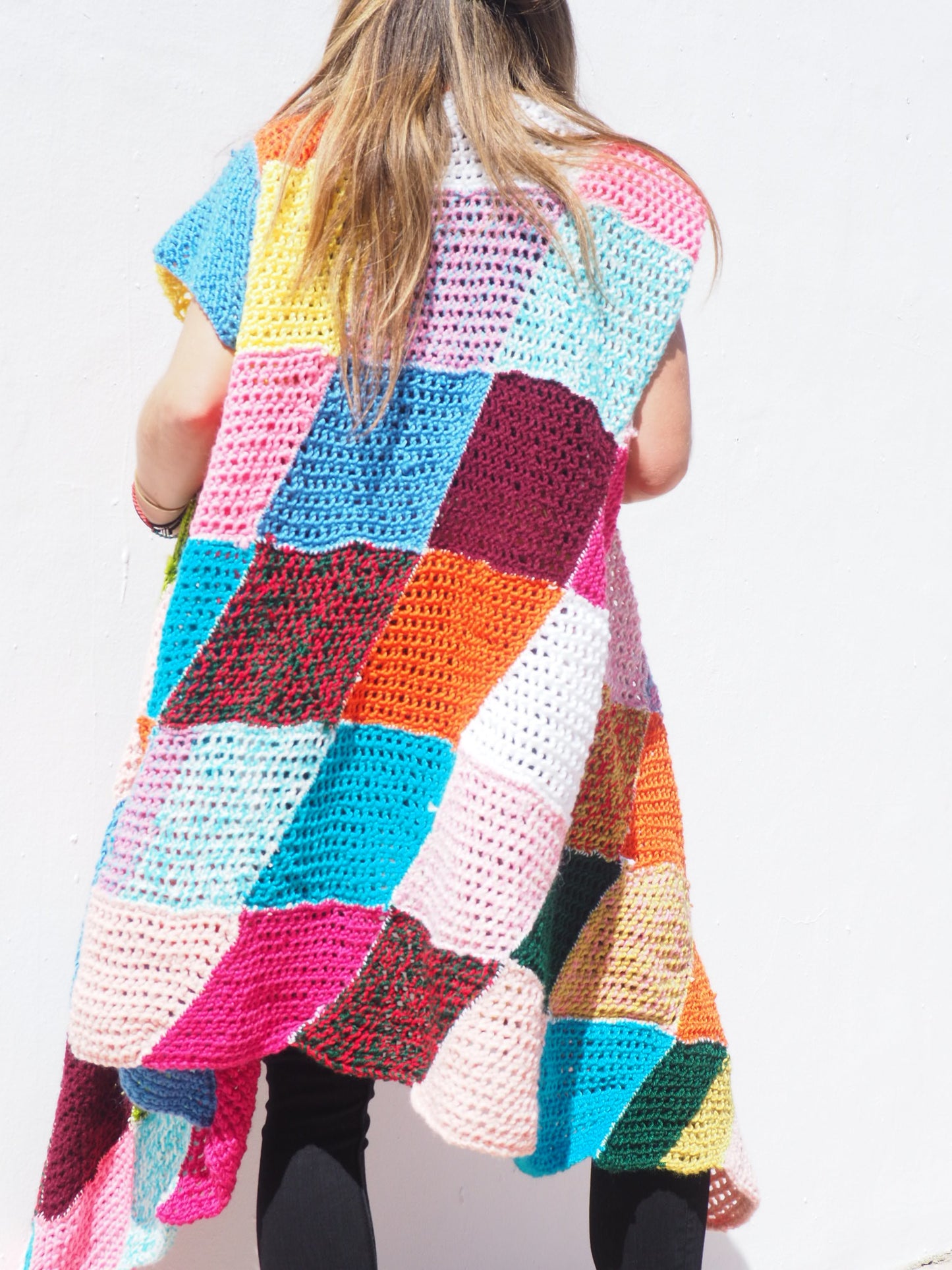 Very colourful handmade vintage crochet waistcoat by up-cycled by Vagabond Ibiza.