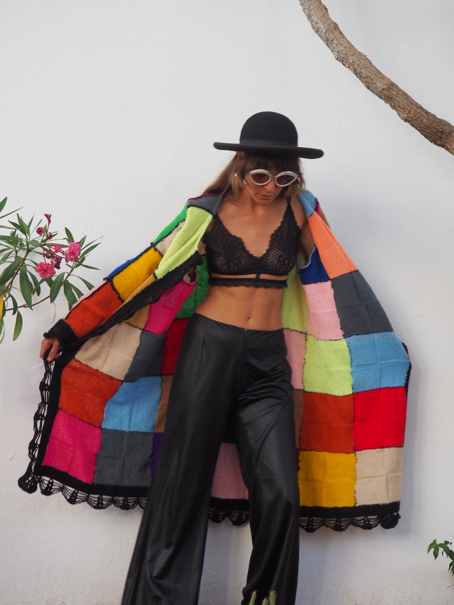 colourful waistcoat, Vintage Crochet Jacket, up cycled jacket , handmade jacket, striped jacket , vintage jacket, 1970s jacket , long waistcoat, slow fashion , sustainable fashion, vintage shop, ibiza vintage shop, ibiza style, bohemian jacket, boho jacket, colourful jacket, festival jacket, hippie style, 70s clothing, original vintage, recycled fashion brand, sustainable fashion brand, slow fashion brand, rainbow fashion, knitted jacket, woven jacket, winter jacket, granny crochet, granny squares