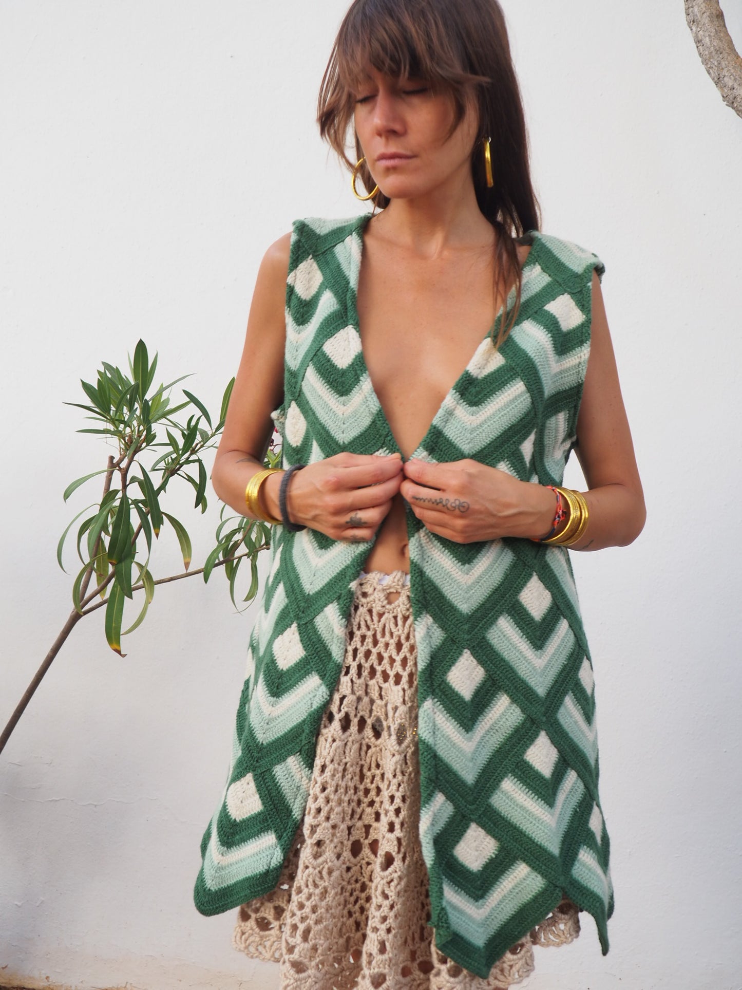 Vintage wool handmade crochet waistcoat up-cycled by Vagabond Ibiza