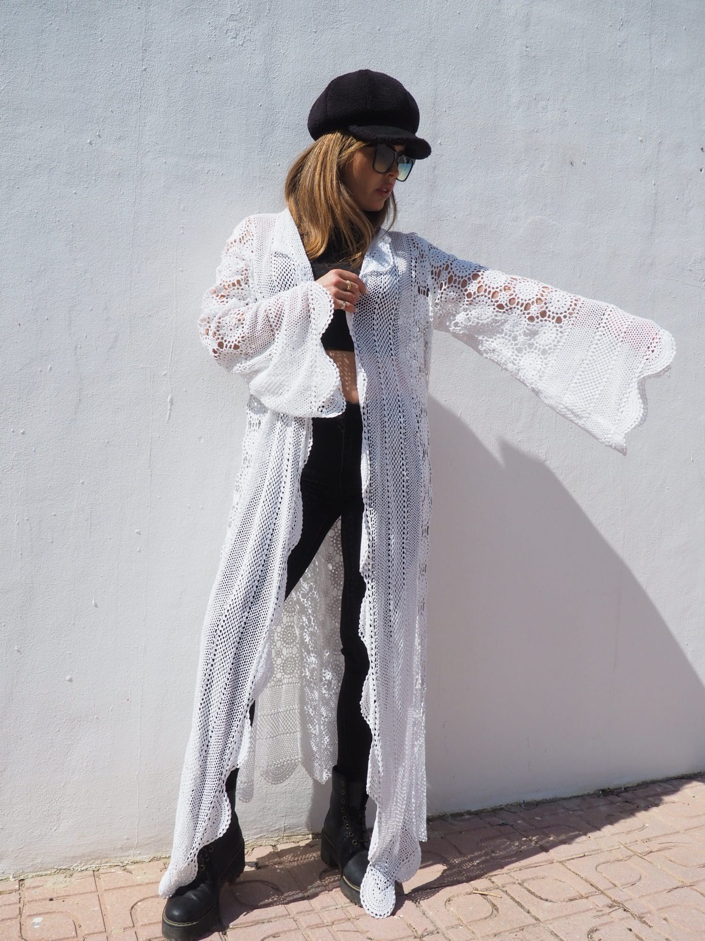 Vintage handmade cotton crochet jacket up-cycled by vagabond ibiza