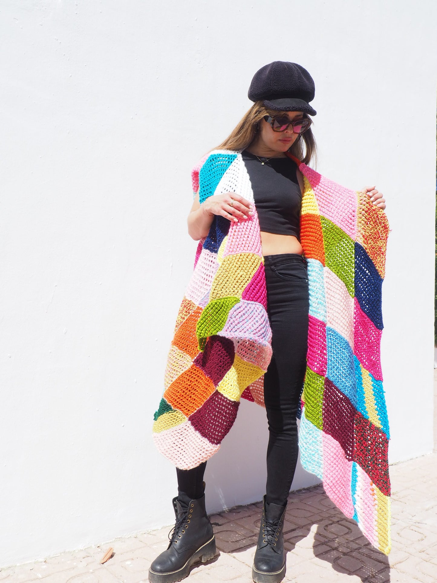 Very colourful handmade vintage crochet waistcoat by up-cycled by Vagabond Ibiza.
