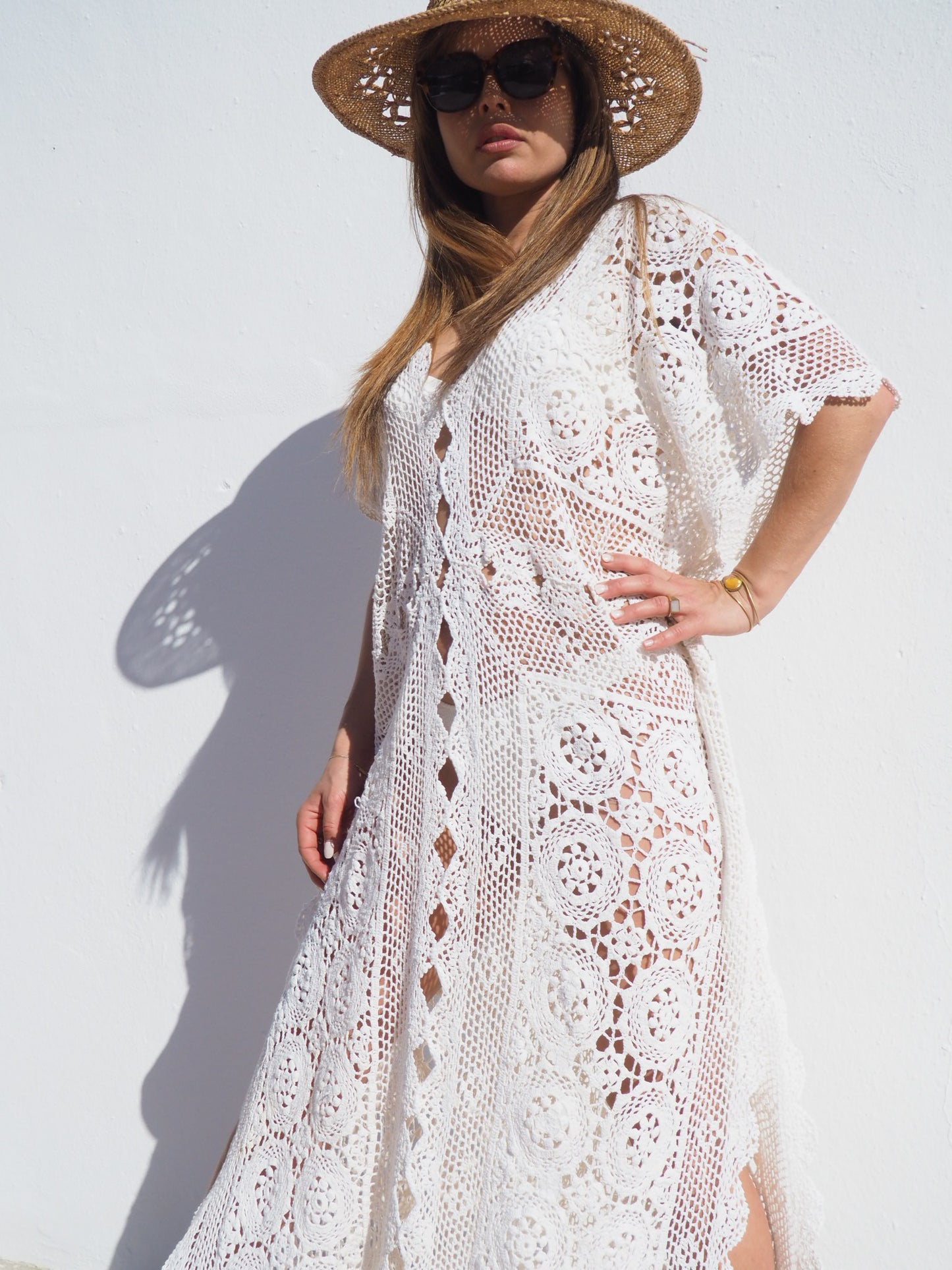 Very cool oversized beach dress hand made crochet up-cycled by Vagabond Ibiza.