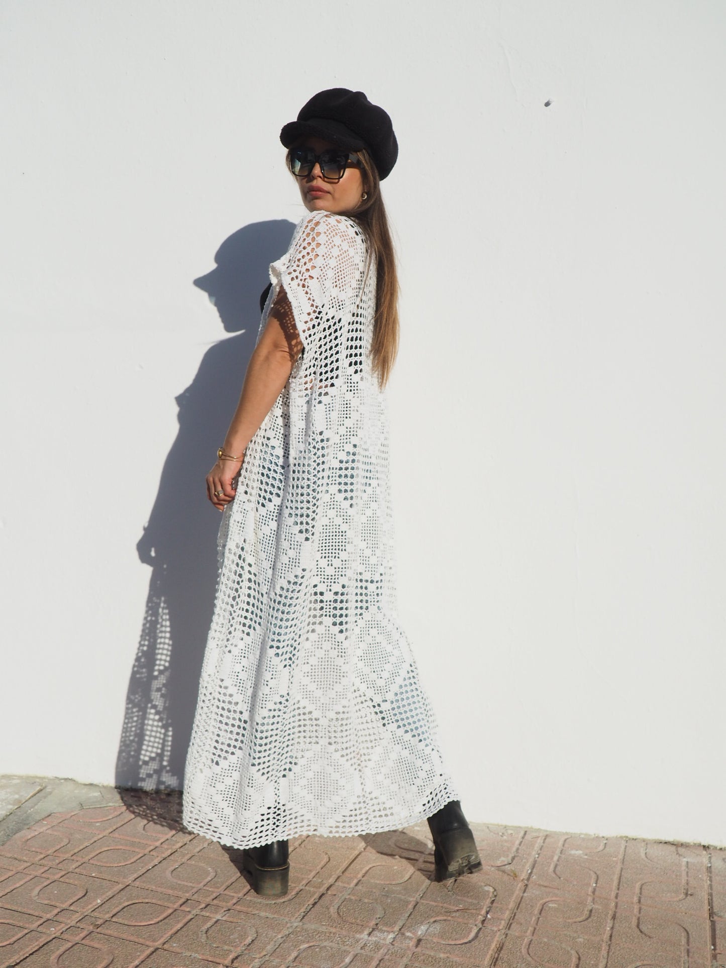 Unique white handmade crochet jacket up-cycled by vagabond ibiza