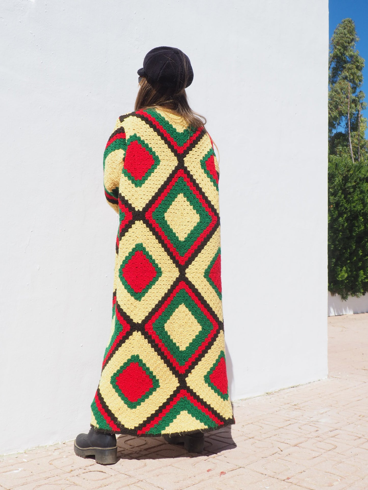 Very colourful handmade vintage crochet jacket by up-cycled by Vagabond Ibiza.