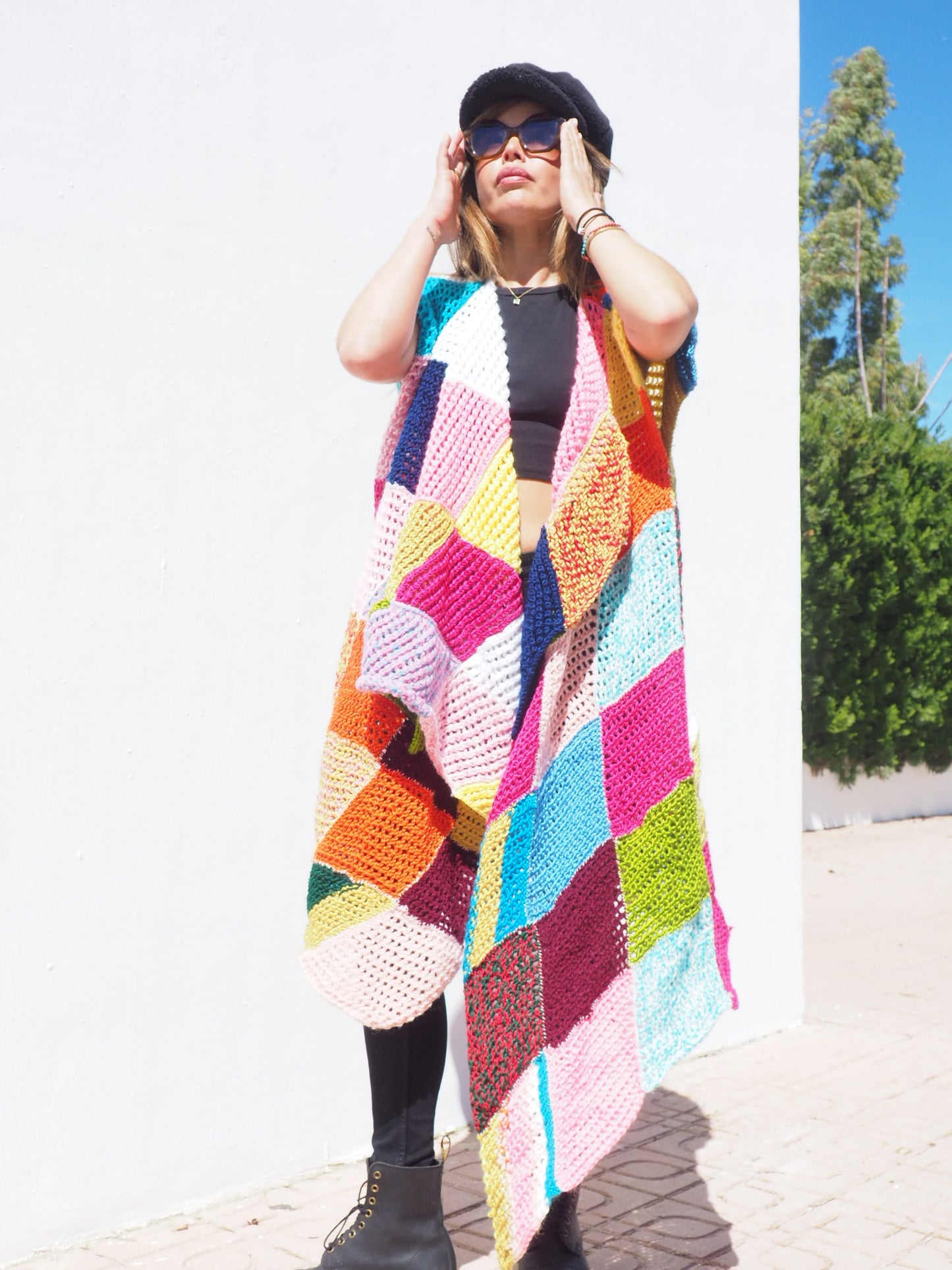 Very colourful handmade vintage crochet waistcoat by up-cycled by Vagabond Ibiza.
