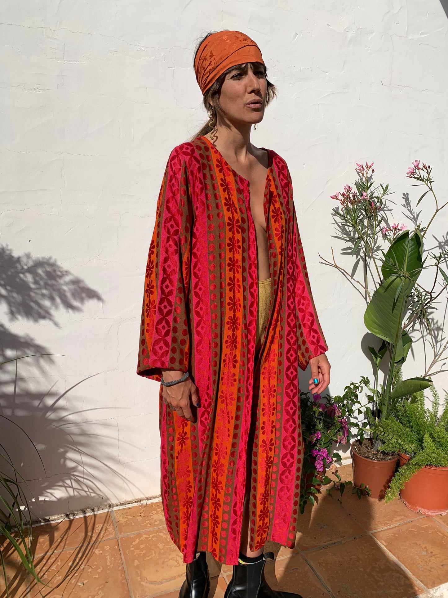 jacket for winter,colourful waistcoat, Vintage Crochet Jacket, up cycled jacket , handmade jacket, striped jacket , vintage jacket, 1970s jacket , long waistcoat, slow fashion , sustainable fashion, vintage shop, ibiza vintage shop, ibiza style, bohemian jacket, boho jacket, colourful jacket, festival jacket, hippie style, 70s clothing, original vintage, recycled fashion brand, sustainable fashion brand, slow fashion brand, rainbow fashion, knitted jacket, woven jacket, winter jacket