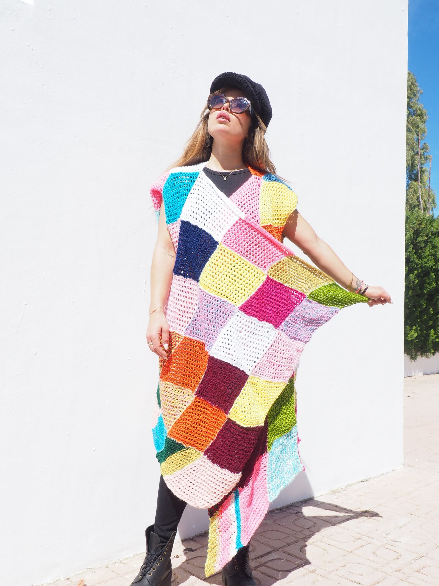 Very colourful handmade vintage crochet waistcoat by up-cycled by Vagabond Ibiza.